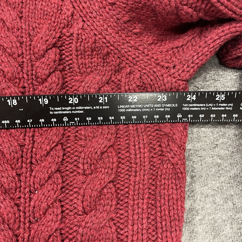 Alan Paine Henley Sweater Mens XL Red Cable Knit English Explorer Elbow Patches - Picture 7 of 11
